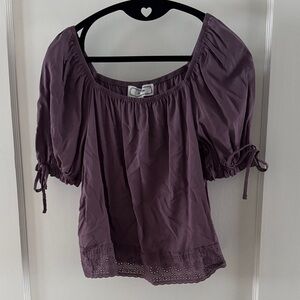 Hippie Rose Plum Blouse with Puff Sleeves